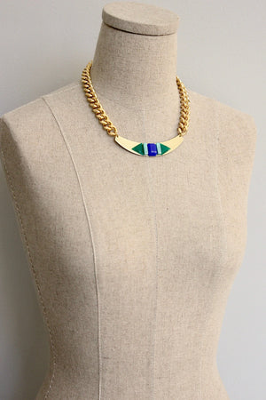 Geometric blue and green collar necklace - Havlan & West