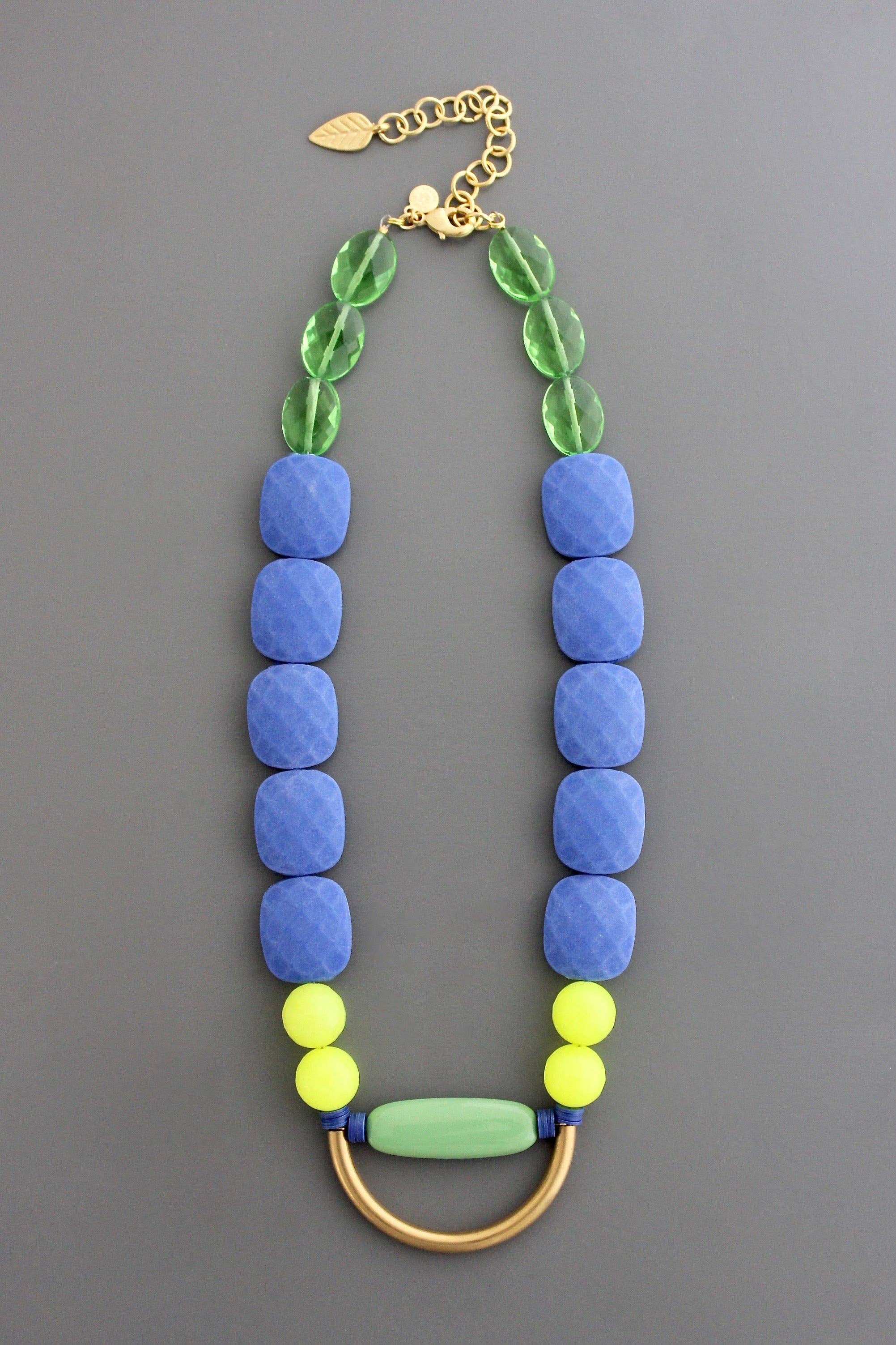 Geometric blue, green, and yellow necklace - Havlan & West