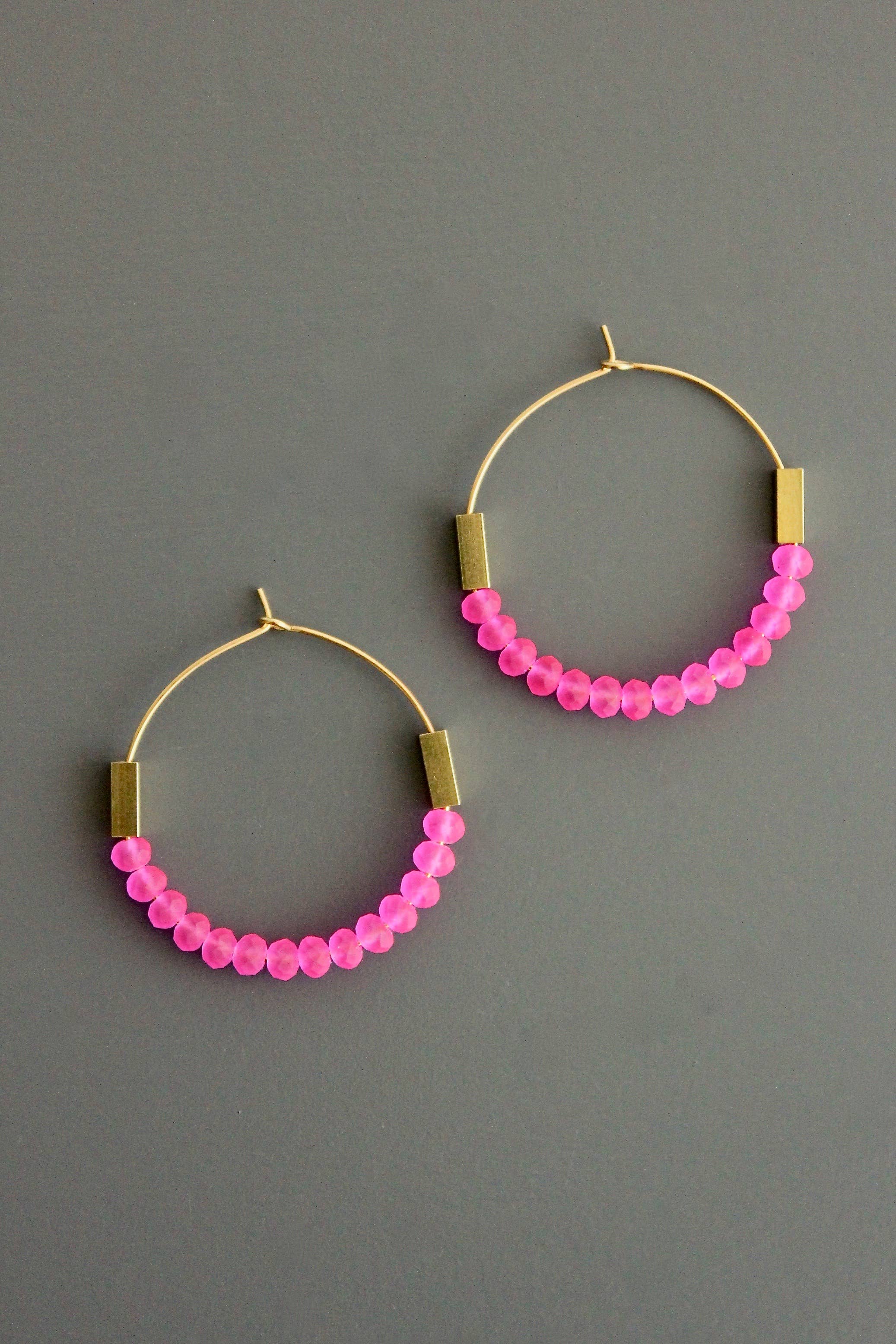 Neon pink glass hoop earrings - Havlan & West