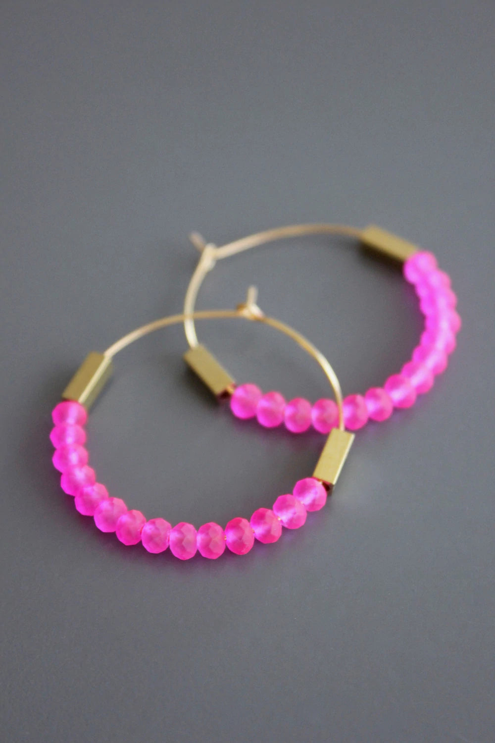 Neon pink glass hoop earrings - Havlan & West